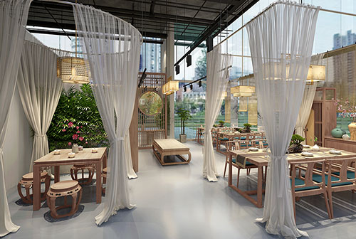 蛟河200平禅意中式风格奶茶咖啡店装修设计效果图