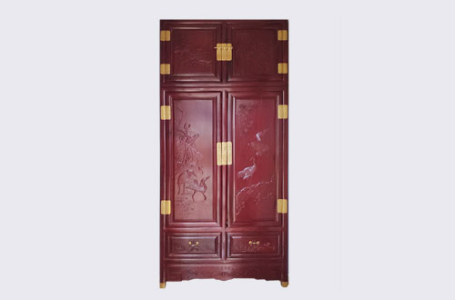 蛟河高端中式家居装修深红色纯实木衣柜